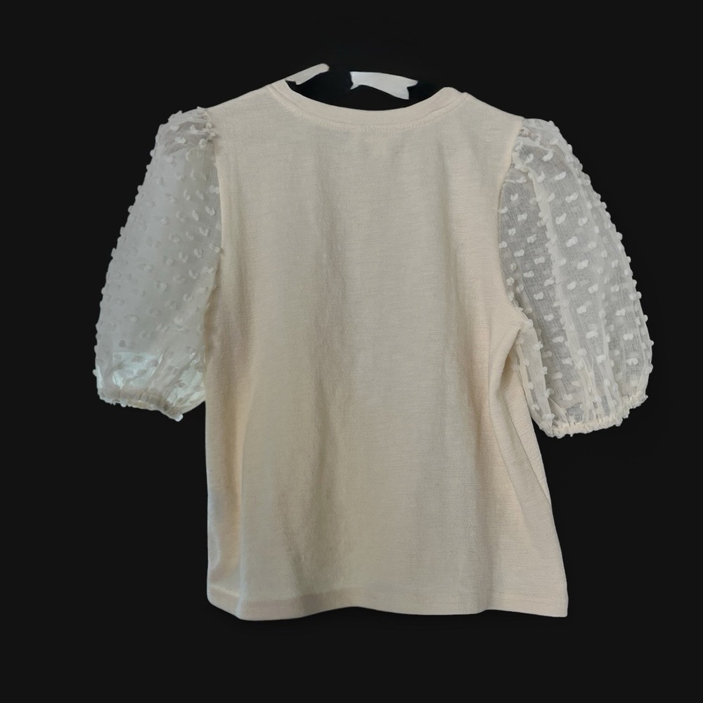 2Pc Maeve Anthropologie Puff Sleeve Top S/M Sheer Swiss Ivory Nautical Stripe - Picture 4 of 16